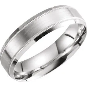 10K White 6 mm Beveled-Edge Band with Milgrain Size 12.5