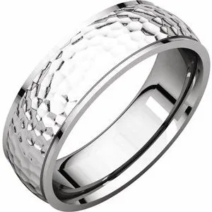 10K White 6 mm Half Round Edge Band with Hammer Finish Size 8.5
