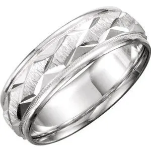 10K White 7 mm Design Band with Satin Finish & Milgrain Size 10.5