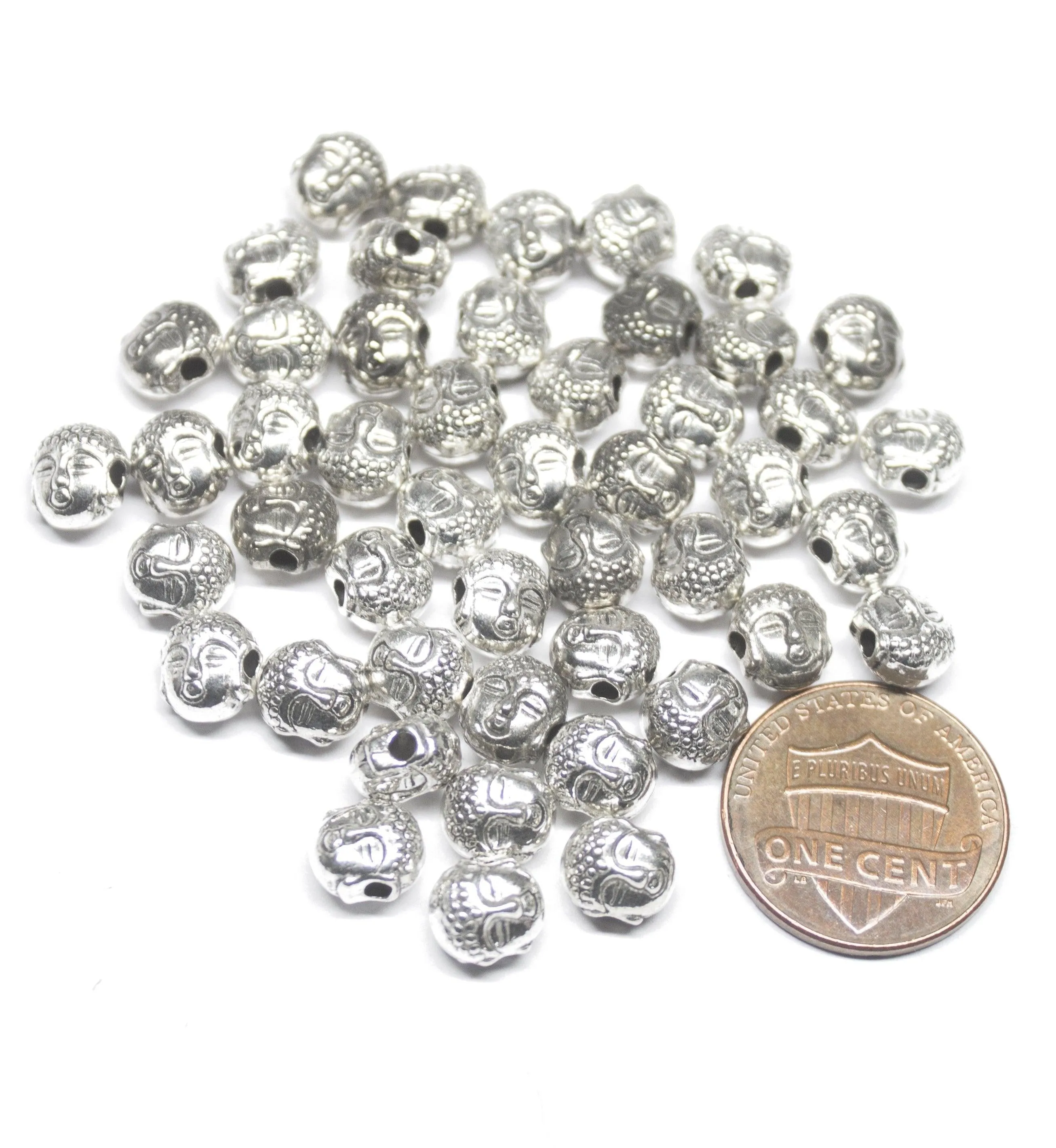 14 Buddha Spacer Beads Antique Silver Tone Meditation Bead - SC144