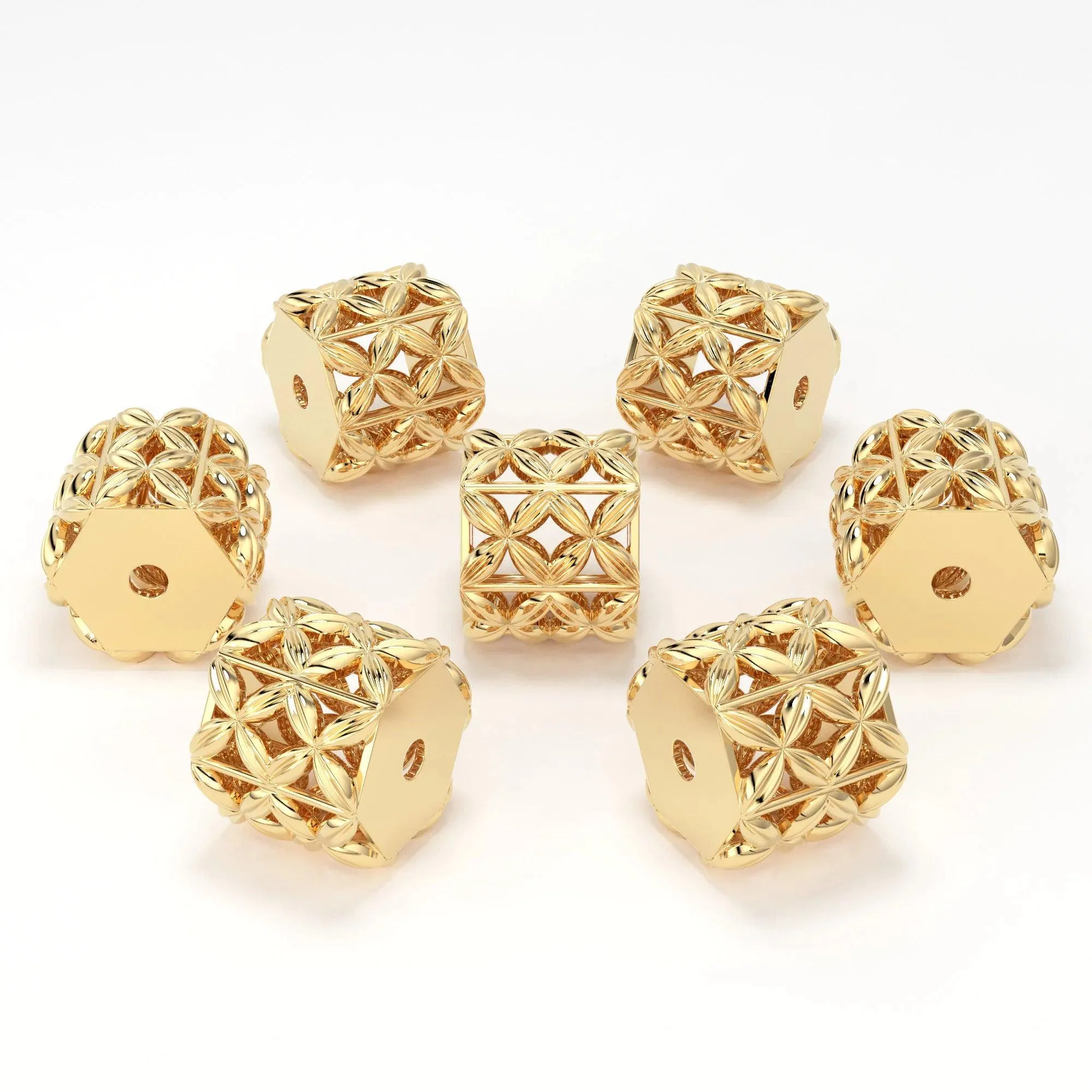 14k 18k Floral Solid Gold Handmade Barrel Spacer Gold Bead Finding 6.40mm