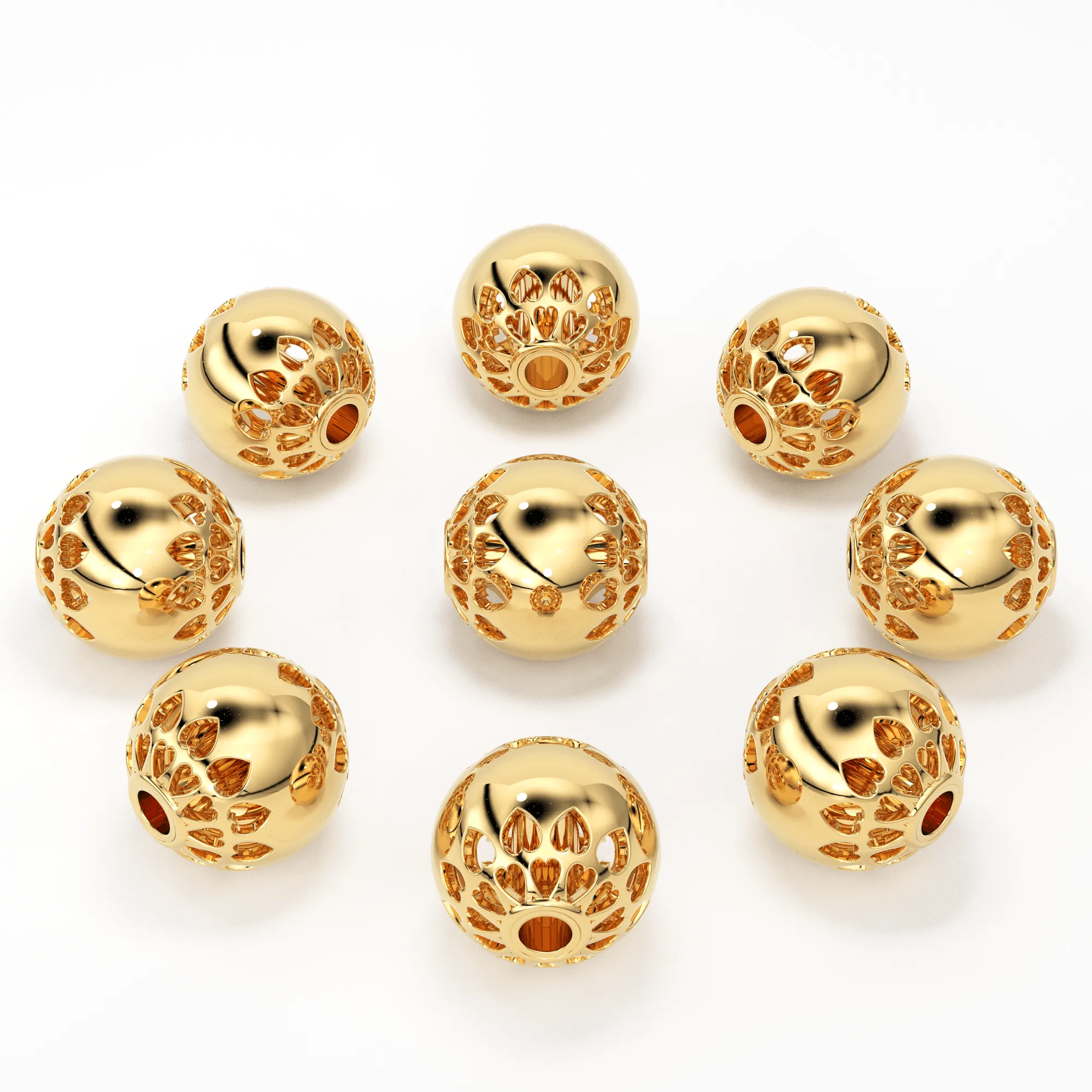 14k 18k Solid Gold Designer Heart Cut Out Round Spacer Bead Finding 6mm