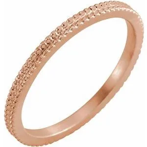14K Rose 1.5mm Beaded Band Size 8