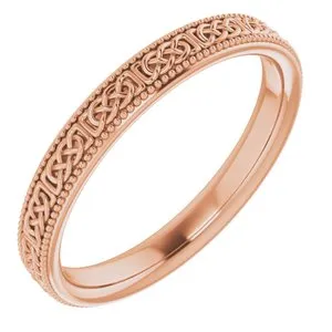14K Rose 3 mm Celtic-Inspired Milgrain Band Size 7