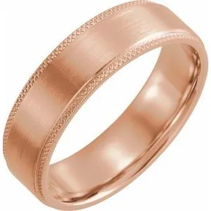 14K Rose 6 mm Flat Knurled Edge Band with Satin Finish Size 10