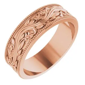14K Rose 6 mm Sculptural-Inspired Band with Milgrain Size 9