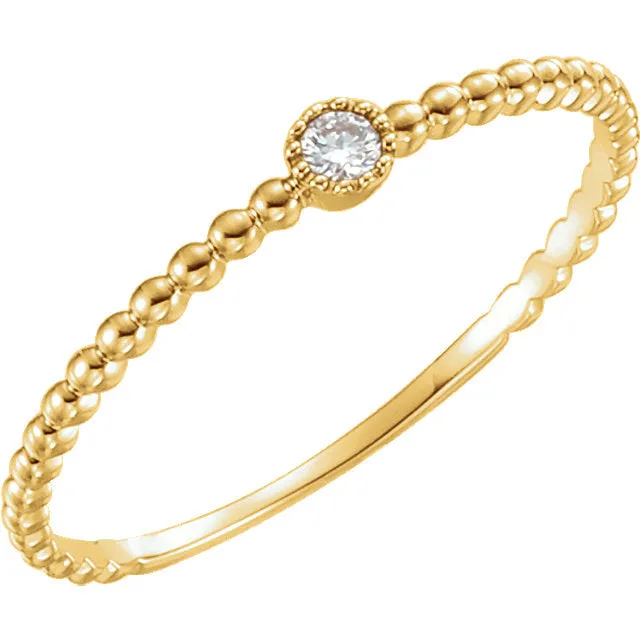 14K Rose Gold Diamond Bead Design Ring
