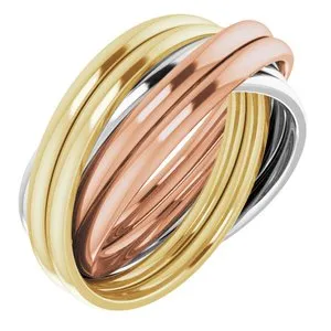 14K Tri-Color 6-Band Rolling Ring Size 5