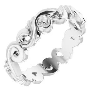 14K White 5 mm Sculptural-Inspired Scroll Design Band Size 6