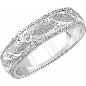 14K White 6 mm Carved Band with Milgrain Size 7