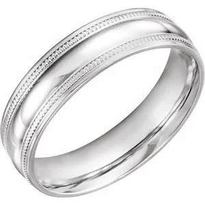 14K White 6 mm Coin Edge Design Band Size 9
