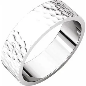 14K White 6 mm Flat Band with Hammer Finish Size 9