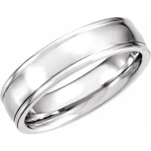 14K White 6 mm Grooved Band with Satin Finish Size 8.5