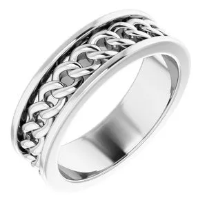 14K White 6 mm Link Design Band Size 7