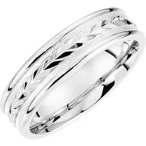 14K White 6 mm Wheat Design Band with Milgrain Size 11