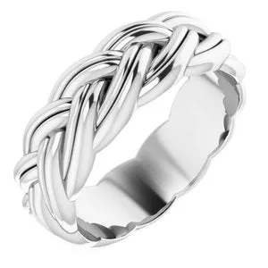 14K White 6 mm Woven-Design Band Size 6
