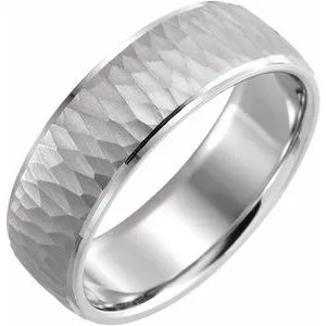 14K White 7 mm Beveled-Edge Band with Hammer Finish Size 11.5