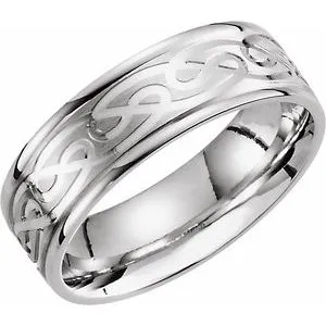 14K White 7 mm Celtic-Inspired Grooved Band Size 12