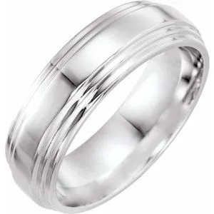 14K White 7 mm Double Beveled-Edge Band Size 11
