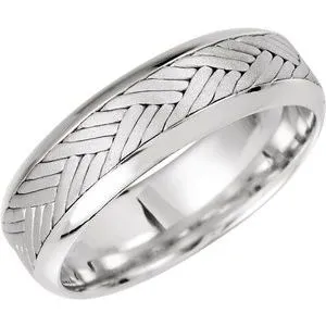 14K White 7 mm Woven-Design Band  Size 9.5