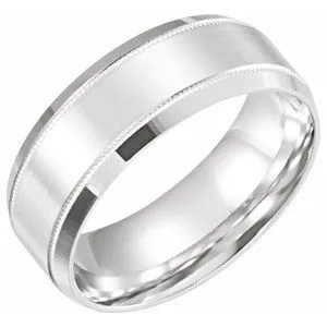 14K White 8 mm Beveled-Edge Band with Milgrain Size 7