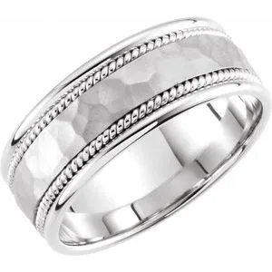14K White 8 mm Rope Design Band with Hammer Finish Size 9.75