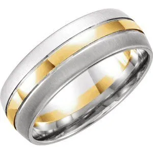 14K White & Yellow 8 mm Grooved Band with Satin Finish Edge Size 9.5