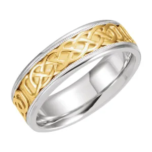 14K White & Yellow Gold 7mm Celtic-Inspired Band Size 12.5