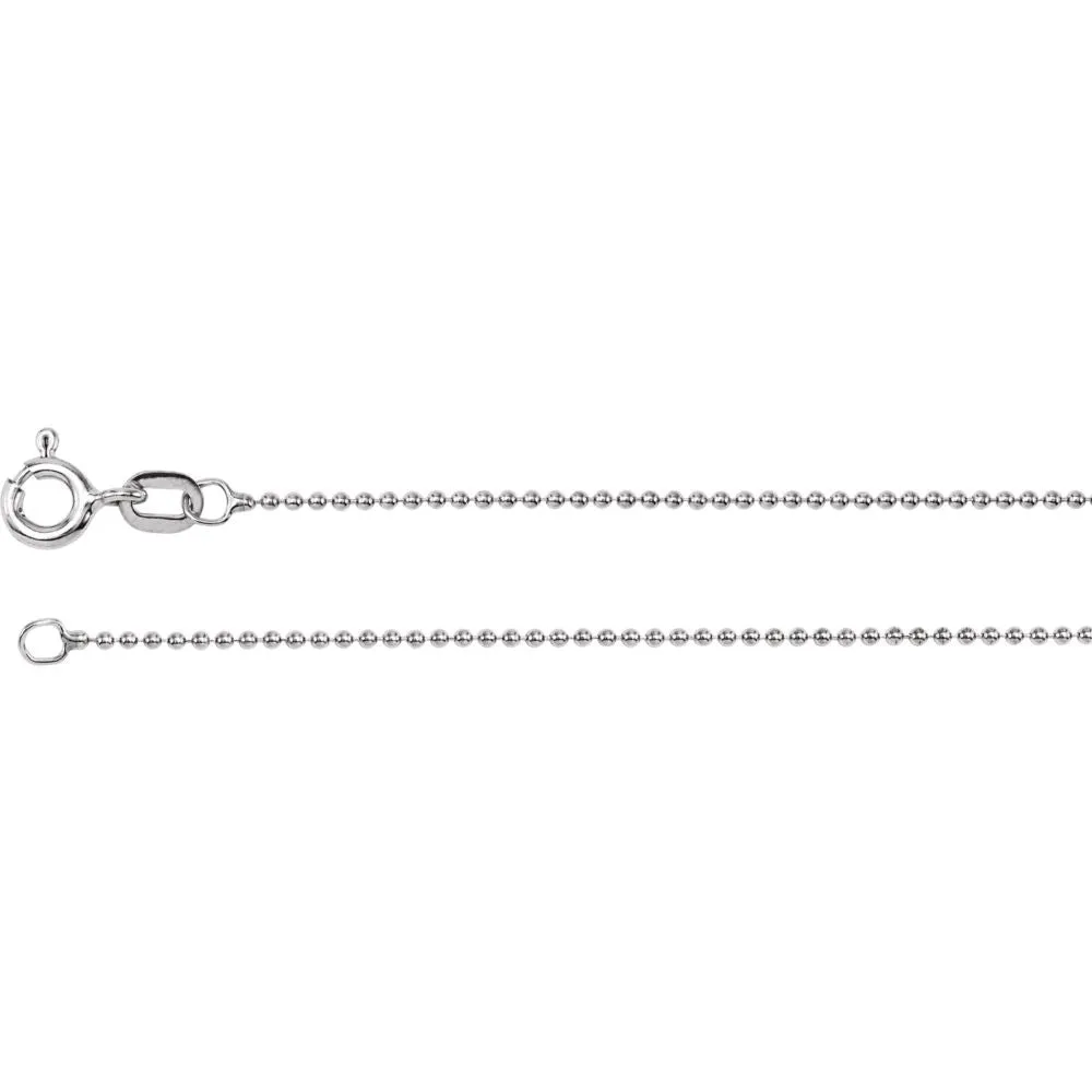 14k White Gold 1mm Solid Bead 16" Chain