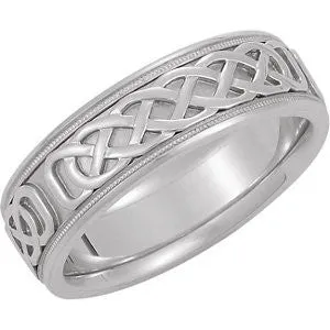 14k White Gold 7mm Celtic Inspired Band Size 11.5