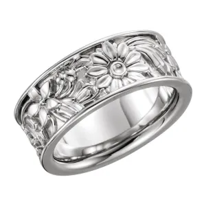 14k White Gold 8.5mm Floral-Inspired Band Size 6