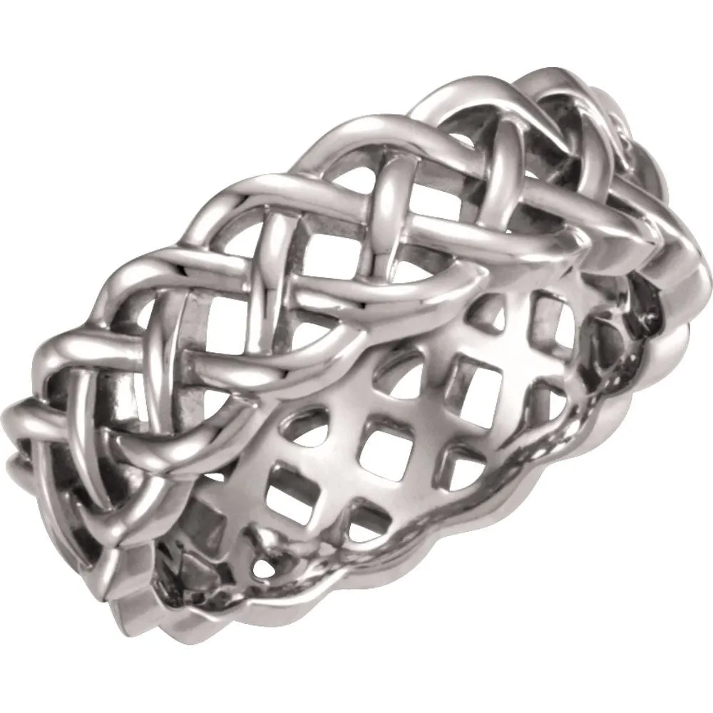 14k White Gold 8mm Celtic Inspired Band Size 5