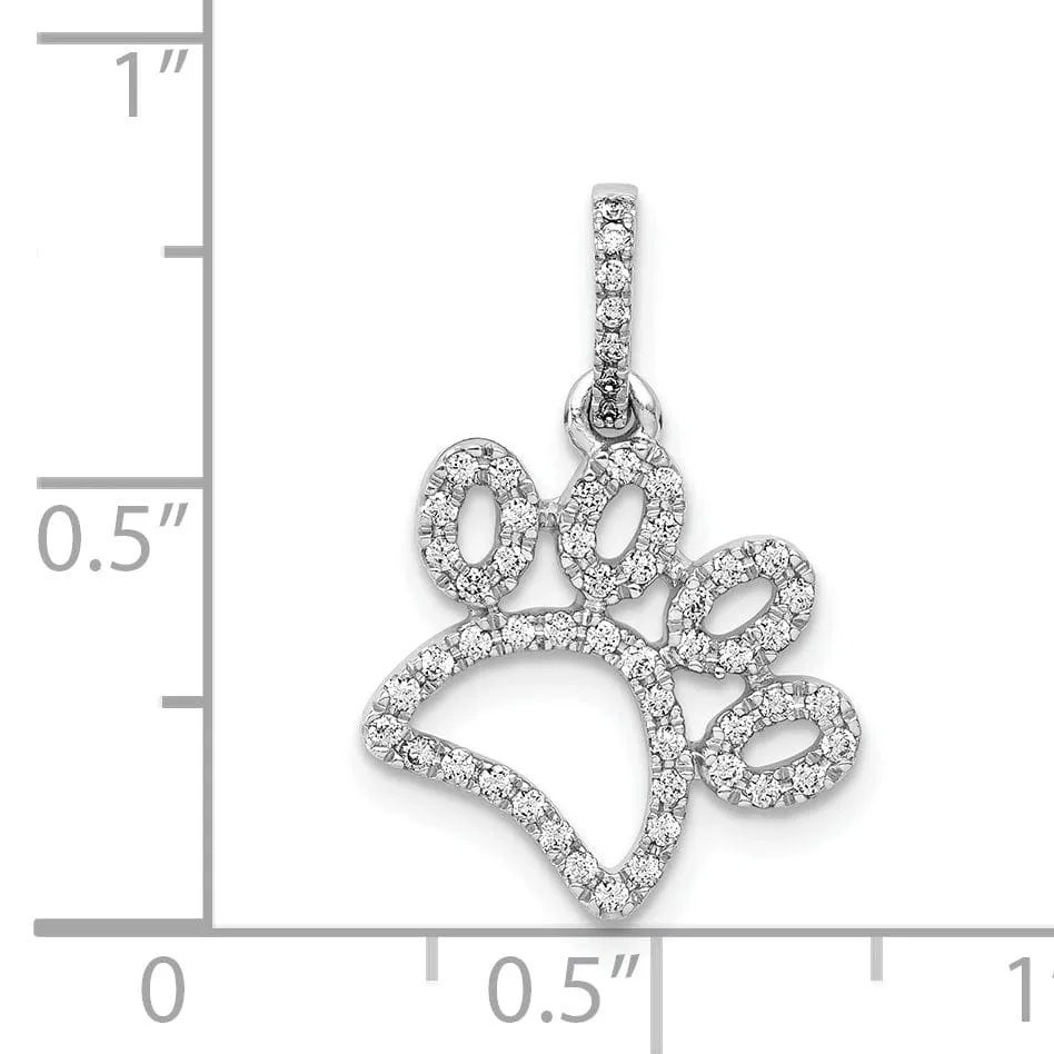 14k White Gold Polished Finish Flat Back 1/4ct. Diamond Paw Print Charm Pendant