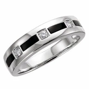 14K White Onyx & 1/6 CTW Diamond Band Size 11