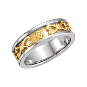 14K White/14k Yellow Gold Etruscan-Inspired Band, Size 5.5