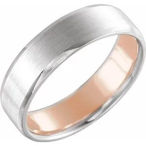 14K White/Rose 6 mm Beveled-Edge Band with Matte Finish Size 9.5