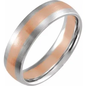 14K White/Rose/White 6 mm Half Round Band with Satin Finish Size 9