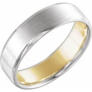 14K White/Yellow 6 mm Beveled-Edge Band with Matte Finish Size 11