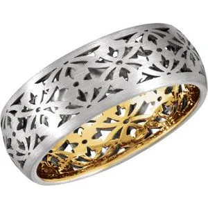 14K White/Yellow 8 mm Laser Pierced Design Band Size 7