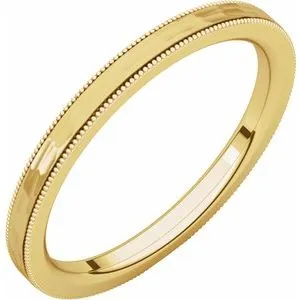 14K Yellow 2 mm Flat Milgrain Band with Satin & Hammer Finish Size 10