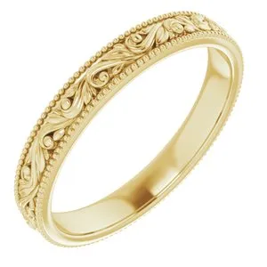 14K Yellow 3.2 mm Scroll Band Size 7.5