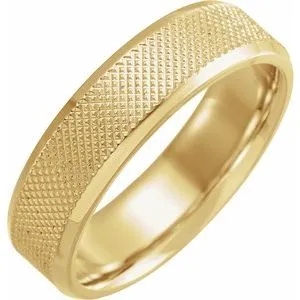 14K Yellow 6 mm  Knurled Beveled-Edge Band Size 9