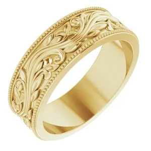 14K Yellow 6 mm Sculptural-Inspired Band with Milgrain Size 7.5
