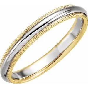 14K Yellow & White 3.5 mm Half Round Band with Milgrain Size 7