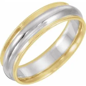 14K Yellow & White 6 mm Half Round Band with Milgrain  Size 9.5