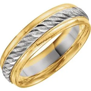 14K Yellow & White 6mm Design Band with Milgrain Size 7.5