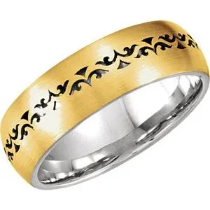 14K Yellow & White 7 mm Laser Pierced Design Band Size 5.5