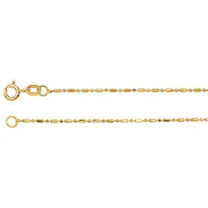 14k Yellow Gold 1.25mm Alternating Diamond-Cut Bead 18" Chain
