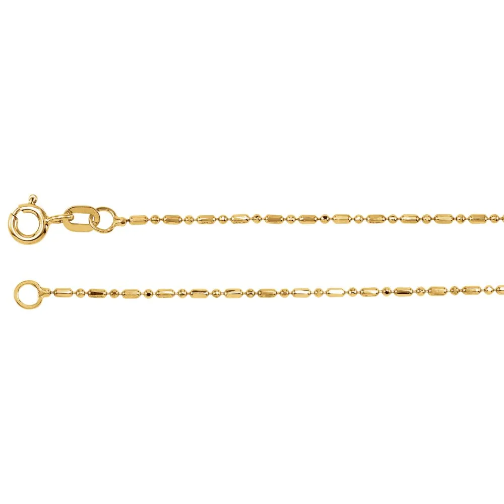 14k Yellow Gold 1.25mm Alternating Diamond-Cut Bead 18" Chain