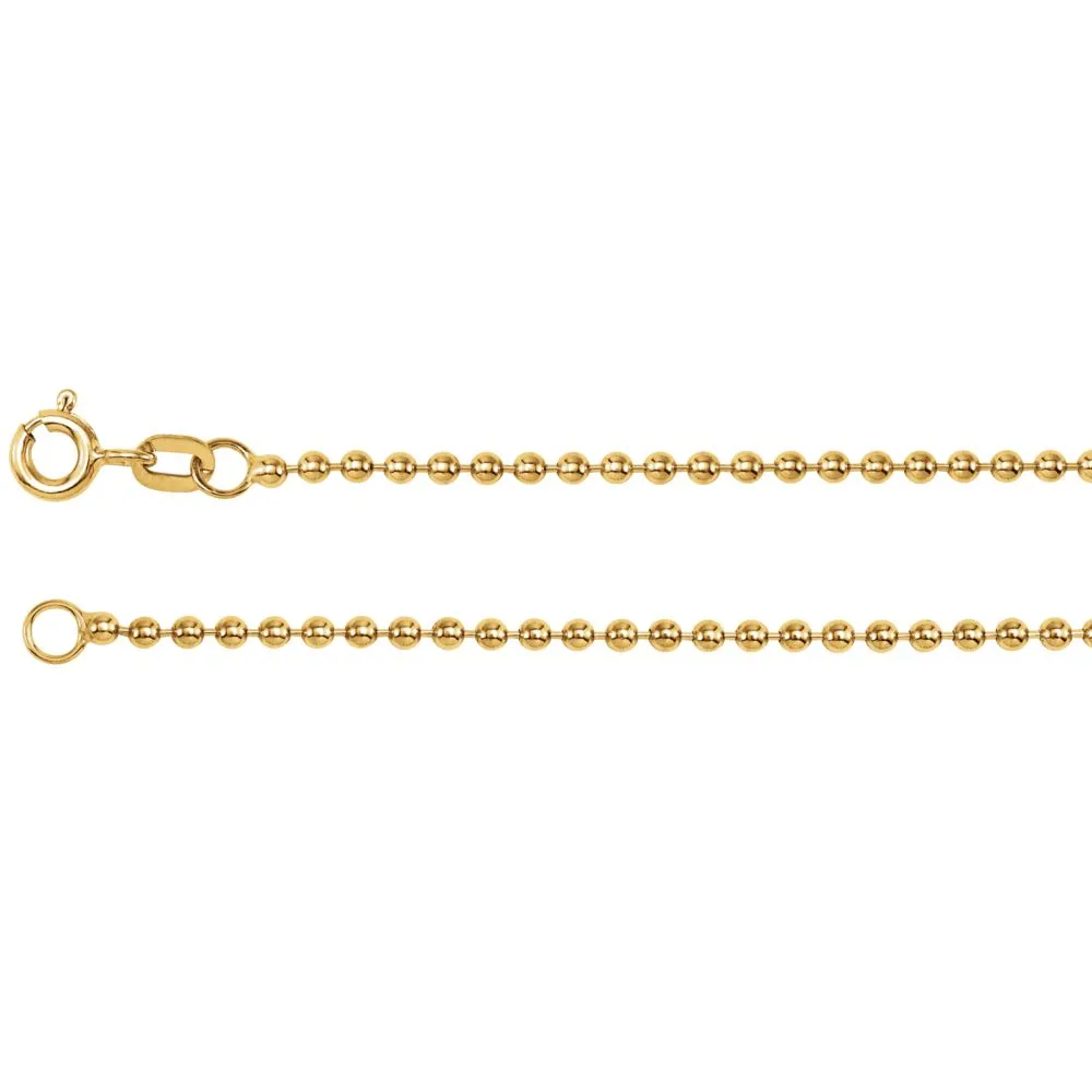 14k Yellow Gold 1.75mm Hollow Bead 16" Chain